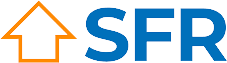 Orange house outline next to blue SFR logo