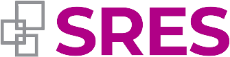 SRES logo with gray overlapping squares and bold magenta letters