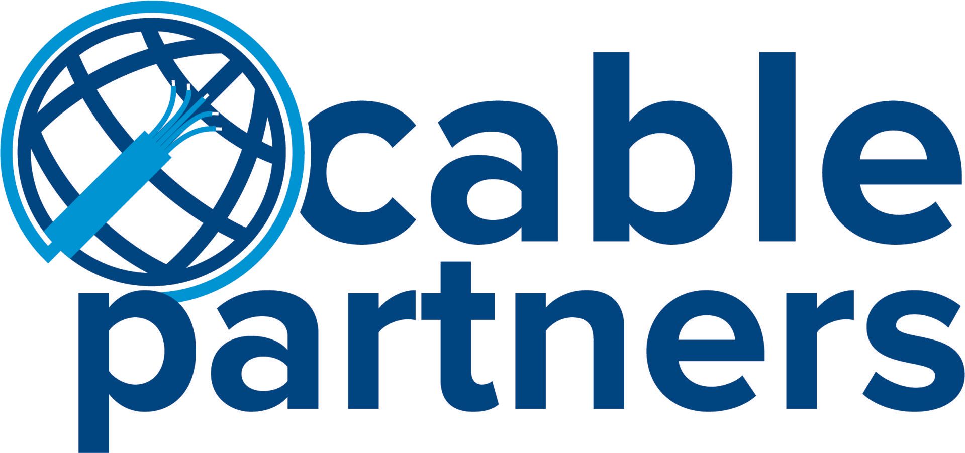 Het logo van Cable Partners met een blauwe wereldbol en blauwe tekst op een witte achtergrond.