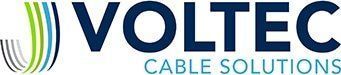 Het logo van Voltec Cable Solutions met blauwe en groene gestileerde kabellijnen op een witte achtergrond.