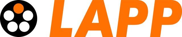 Het LAPP-logo met een zwart cirkelvormig pictogram en oranje 