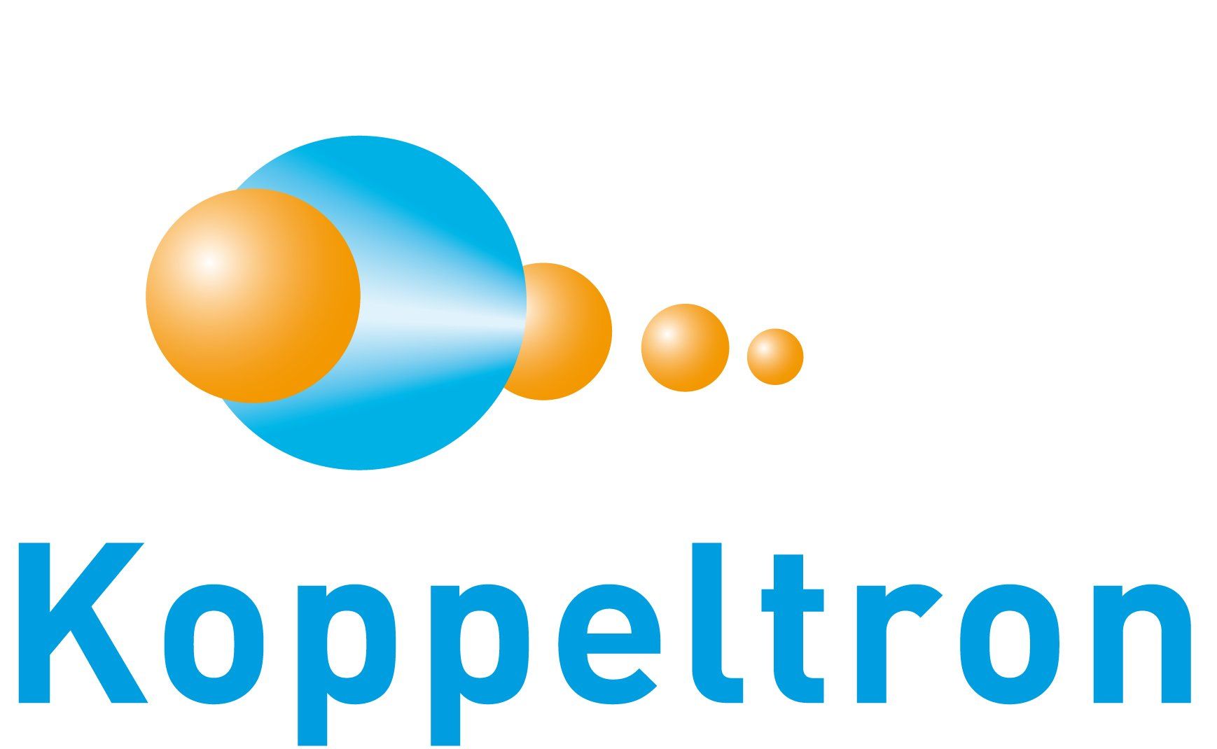 Koppeltron-logo met blauwe en oranje bollen boven het woord 