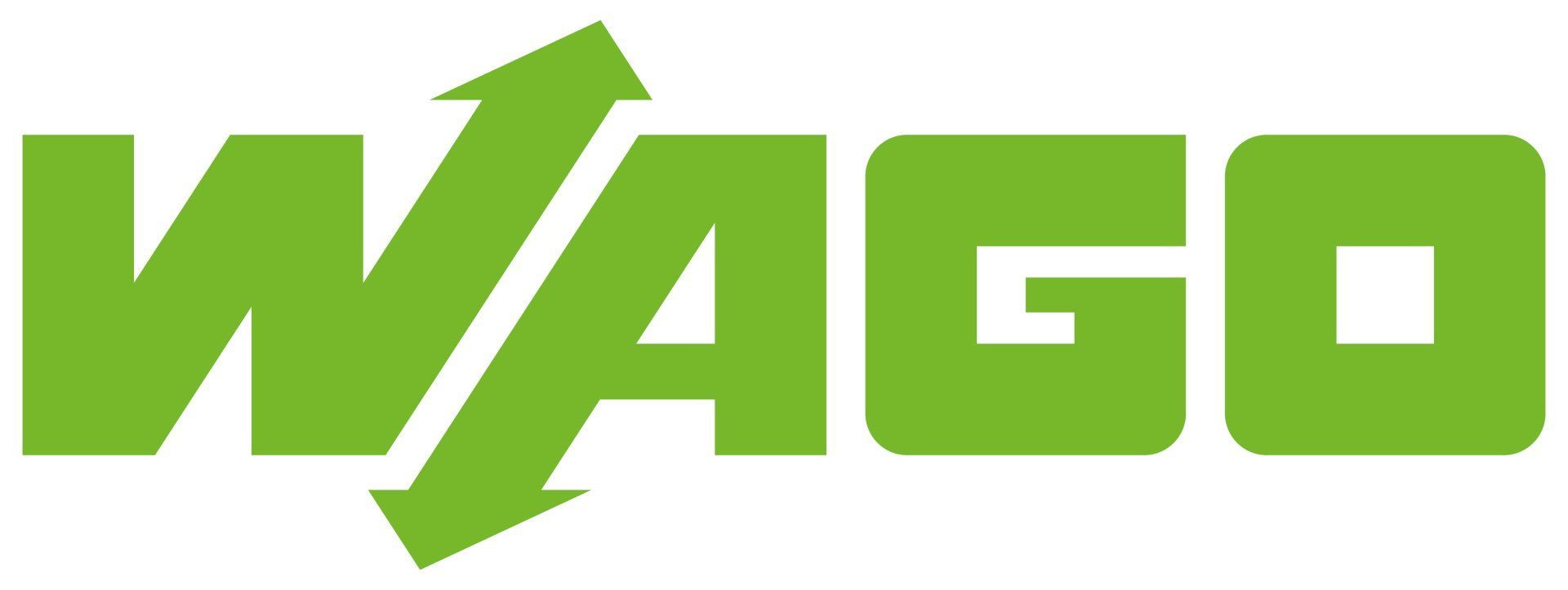 Groen WAGO-logo met een opwaartse pijl geïntegreerd in de letter A.