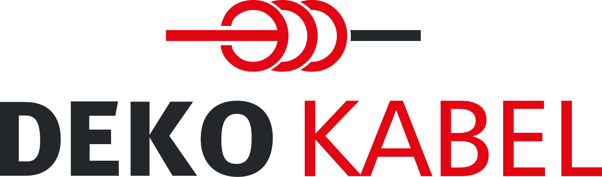 DEKO KABEL-logo in zwart en rood met een gestileerd rood kabelicoon boven de tekst.