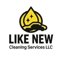 Like New Cleaning Services LLC logo with yellow and black sparkle icon and bold text