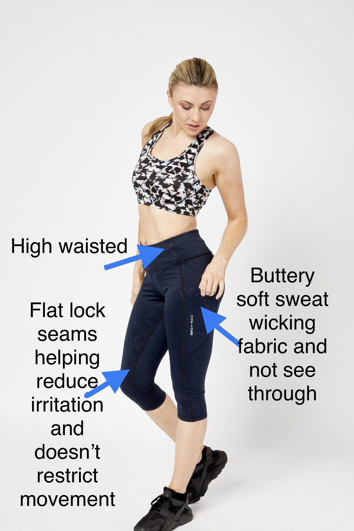 Image showing all the features of Happy Healthy Fitness leggings