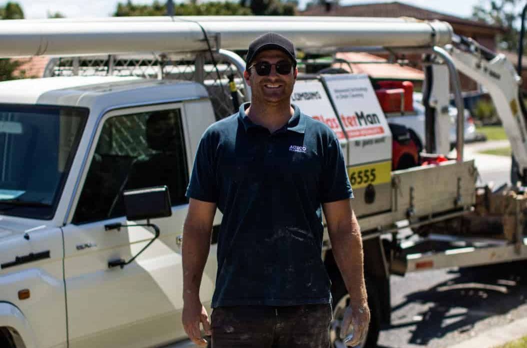 jetblasterman in front of plumbing ute