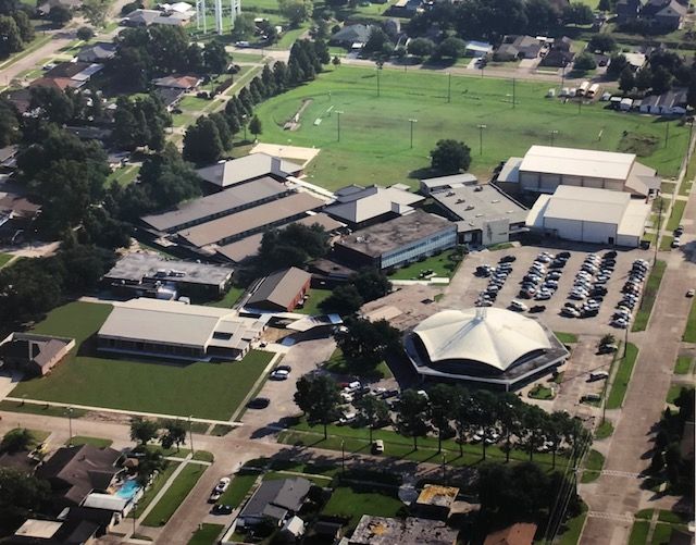 An aerial view of a residential area with lots of buildings
