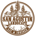 Circular logo: "San Agustin Landscape" with mountains, trees, and license number.