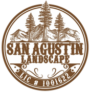 Circular logo: "San Agustin Landscape" with mountains, trees, and license number.