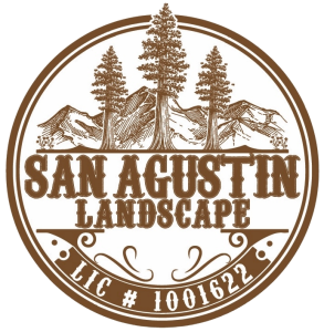 Circular logo: "San Agustin Landscape" with mountains, trees, and license number.