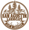 Circular logo: "San Agustin Landscape" with mountains, trees, and license number.