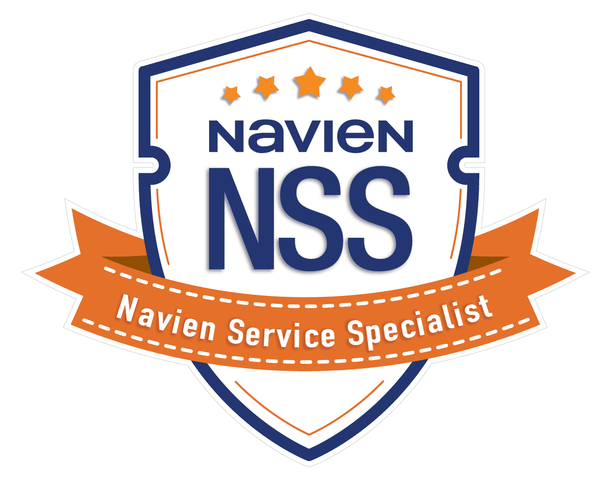 Logo for Navien Service Specialist: blue and orange shield with