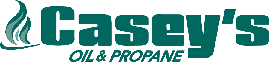 Casey’s Oil & Propane logo with teal flame and bold green lettering on white background