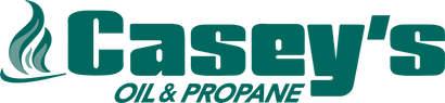 Casey’s Oil & Propane logo with teal flame and bold green lettering on white background