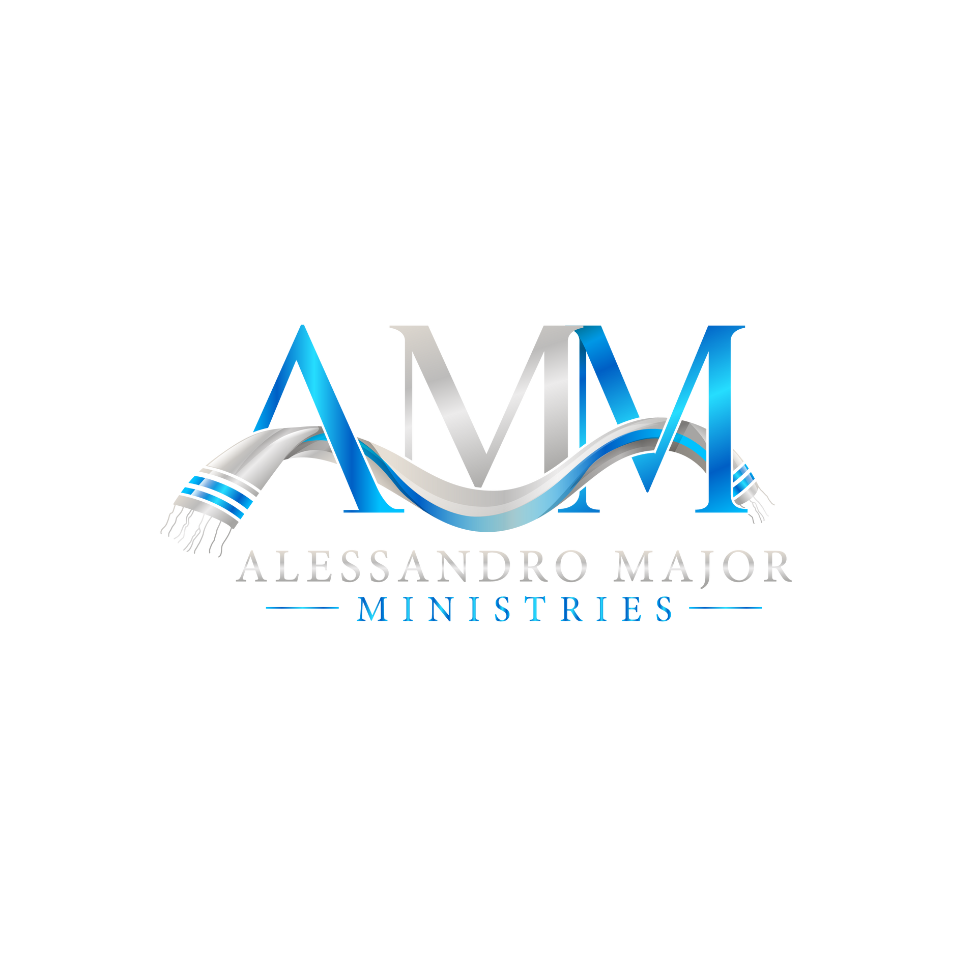 Blue and silver AMM logo for Alessandro Major Ministries