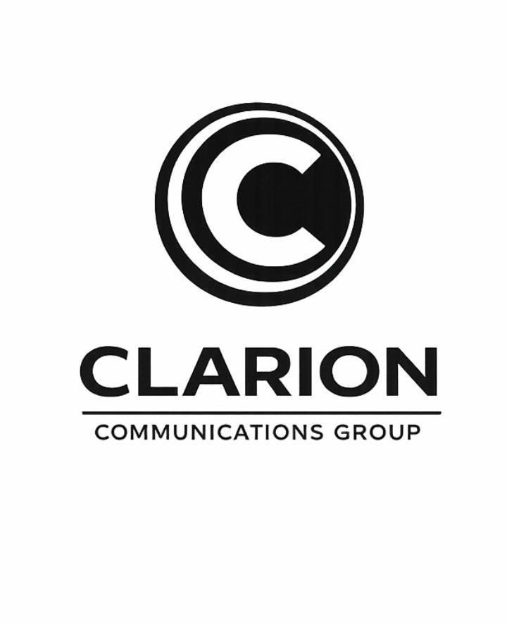 Clarion Communications Group logo with black circular C icon and text on white background