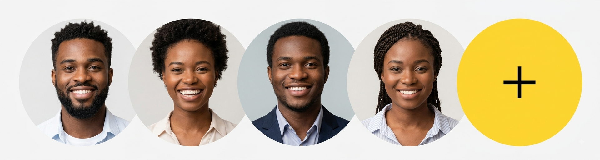 Five profile avatars in circles, followed by a yellow circle with a plus sign