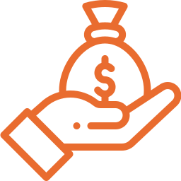 An orange icon of a security camera on a white background.