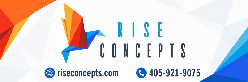 A logo for rise concepts with an origami bird