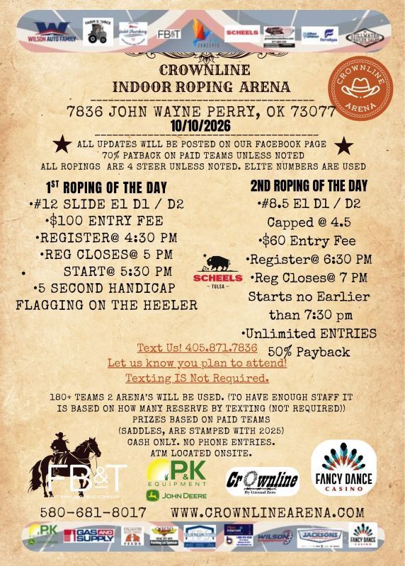 Poster for the 2025 Indoor Rodeo Arena event with schedule, admission prices, and sponsors.