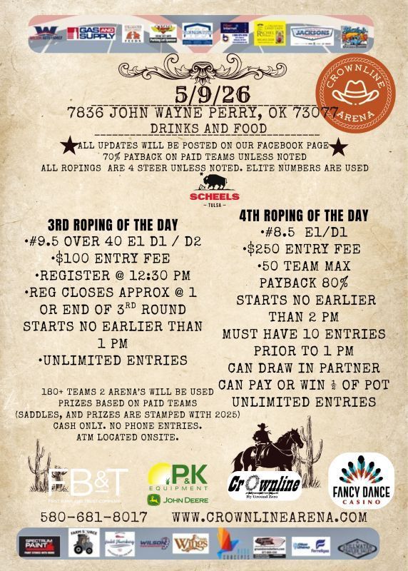 Flyer for 9/26 roping event, with event details, prices, and sponsor logos.
