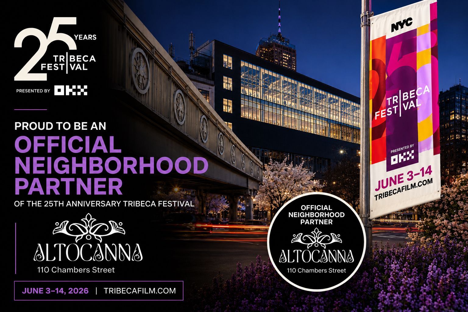 NYC Broadway in the Boros event poster with Al Tocanna branding, June 2–14, over a nighttime city skyline