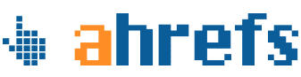 A blue and orange logo for a website called ahrefs