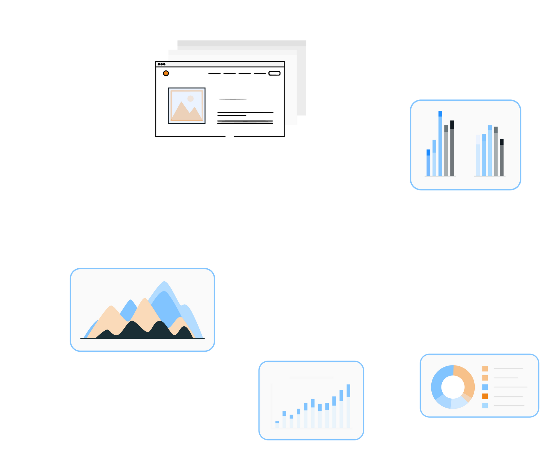 There are many different types of graphs and charts in this illustration.