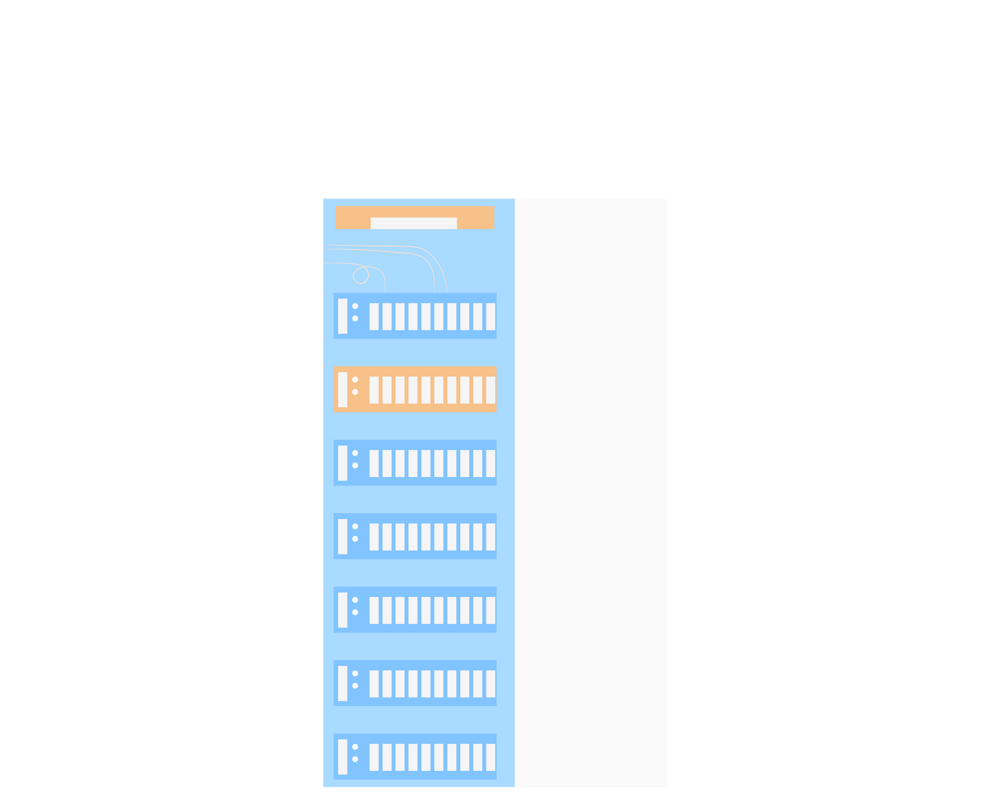 A vertical interface showing a list with highlighted elements, blue and orange color scheme.