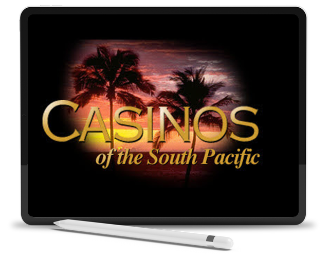 A tablet with the words casinos of the south pacific on it