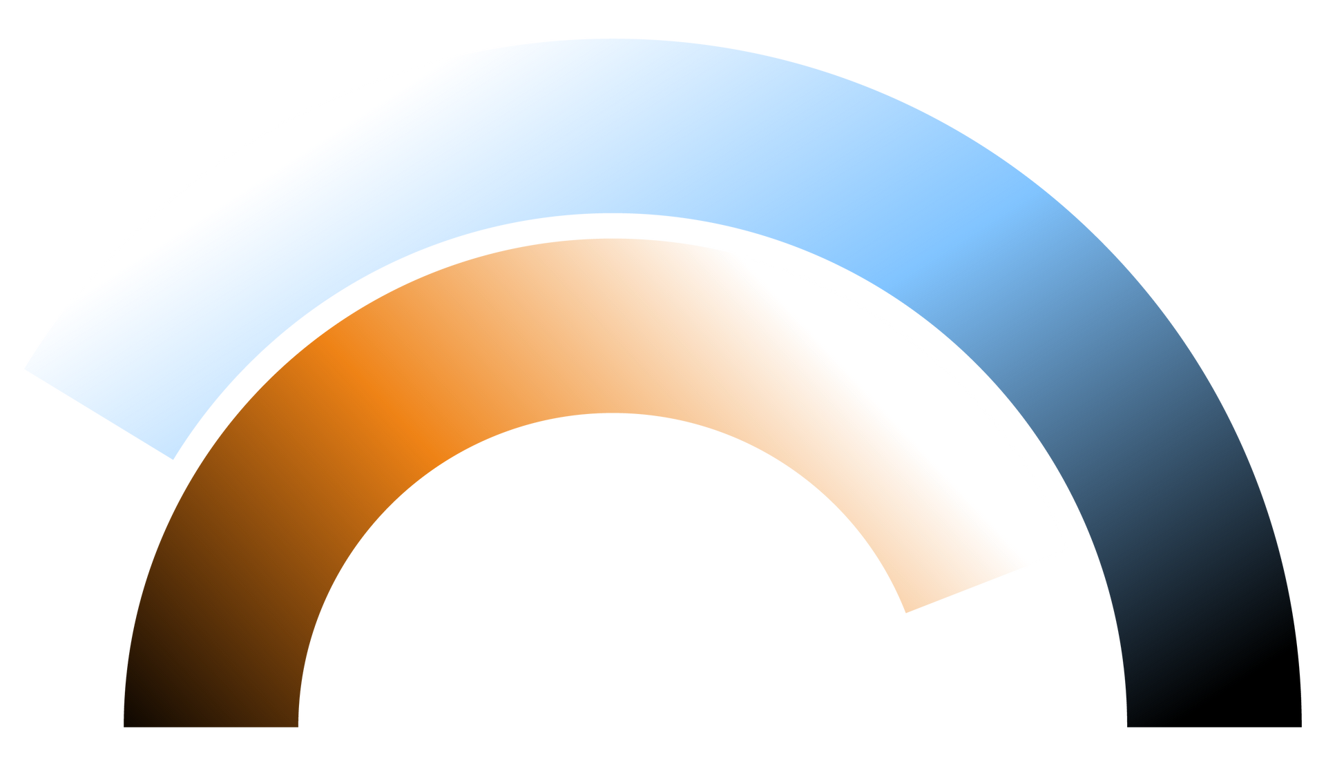 A rainbow with different shades of blue and brown on a white background