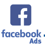 The facebook ads logo is blue and white and says facebook ads.