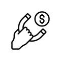 Hand holding a magnet attracting a dollar coin.