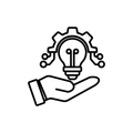 Hand holding a lightbulb with gear, circuit, symbolizing innovation.