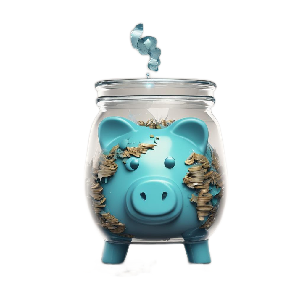 A blue piggy bank with a globe on it and smoke coming out of it.