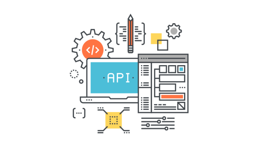 A line drawing of a laptop with the word api on the screen.