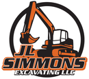 JL Simmons Excavating LLC logo with orange excavator and black-and-orange text