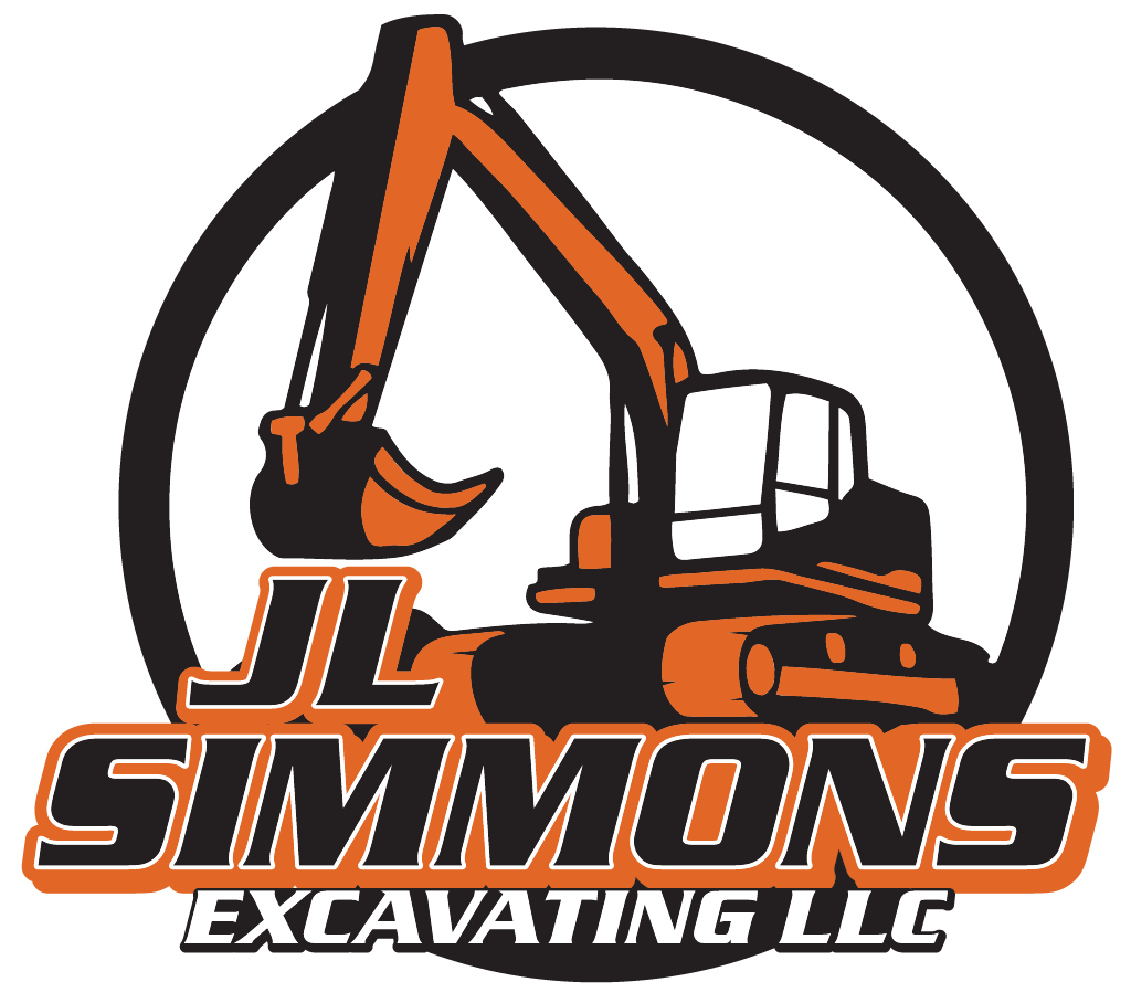 JL Simmons Excavating LLC logo with orange excavator and black-and-orange text