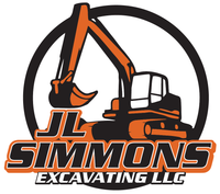 JL Simmons Excavating LLC logo with orange excavator and black-and-orange text