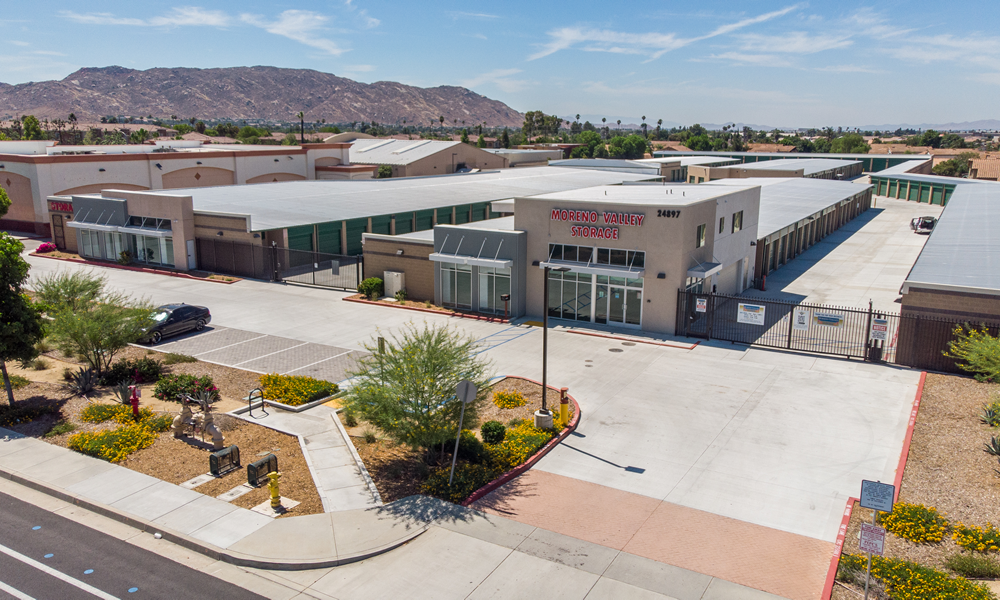 Moreno Valley Storage front doors, arial view