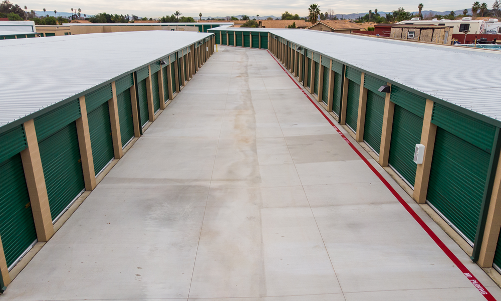 Row of storage units at Moreno Valley Storage
