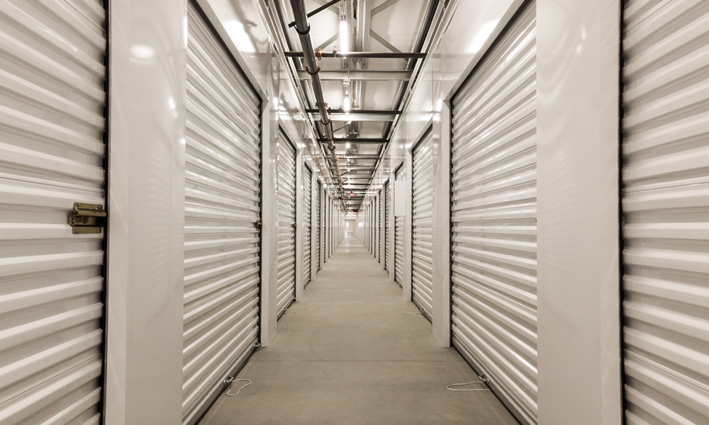 Indoor hallway of storage units 