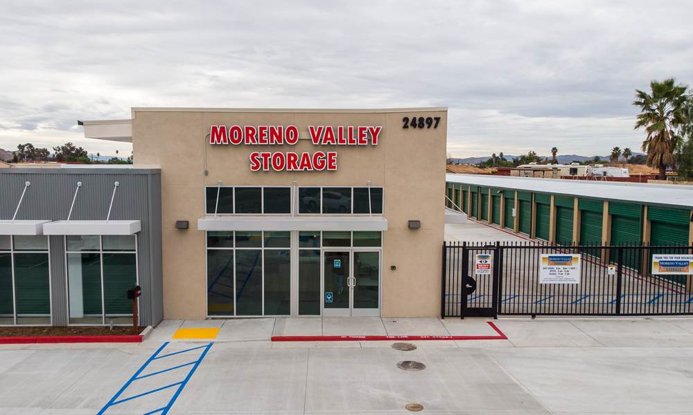 Front doors of Moreno Valley Storage