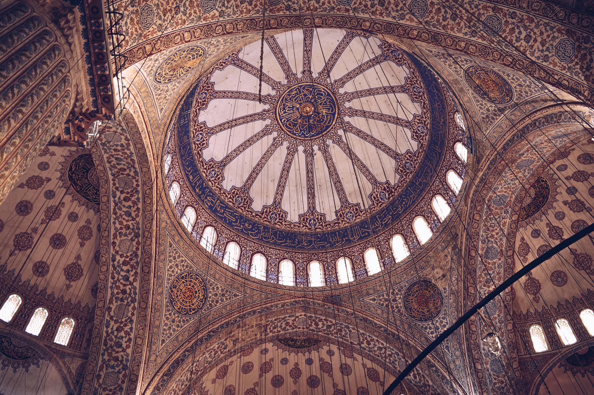 Blue Mosque, Looking up at the dome of a building with a circular design