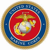 United States Marine Corps emblem: globe, eagle, anchor, red and blue circle, text.