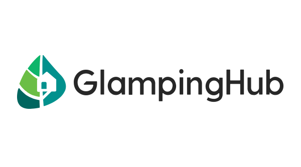 The logo for glampinghub is a green and black logo with a house on it.