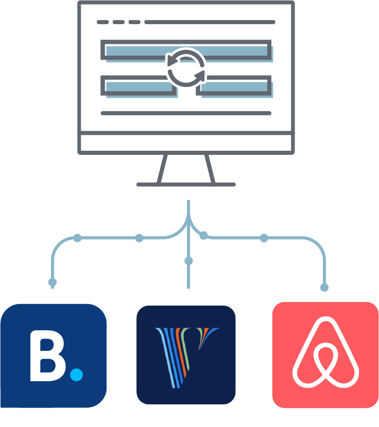 A computer monitor is connected to three different apps.