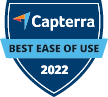 A blue shield with the words `` capterra best ease of use 2022 '' on it.