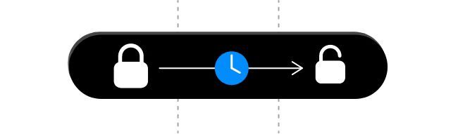 A black button with a clock , padlock , and arrow.